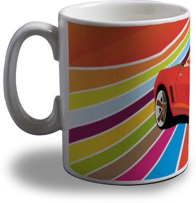 12% OFF on Artifa Red Car Design Porcelain, Ceramic Mug 350 ml