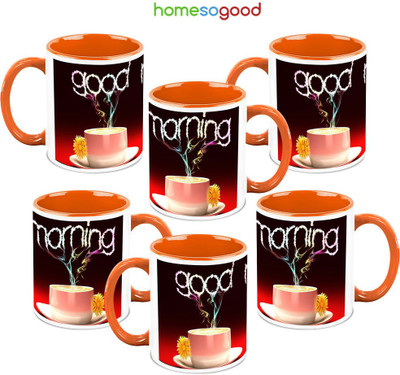 41% OFF on HomeSoGood Colorful Vaporous Of Coffee 6 Mugs Ceramic Mug 325 ml, Pack of 6