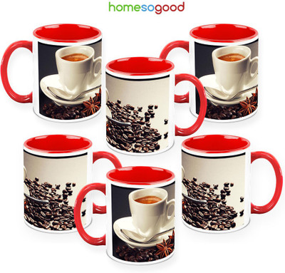 41% OFF on HomeSoGood Shining Like A Silver Spoon Pack Of 6 Ceramic Mug 325 ml, Pack of 6