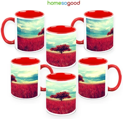 41% OFF on HomeSoGood Lonely Tree QTY 6 Ceramic Mug 325 ml, Pack of 6