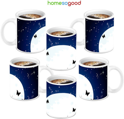 49% OFF on HomeSoGood Lovely Butterfly's In The Night 6 Mugs Ceramic Mug 280 ml, Pack of 6
