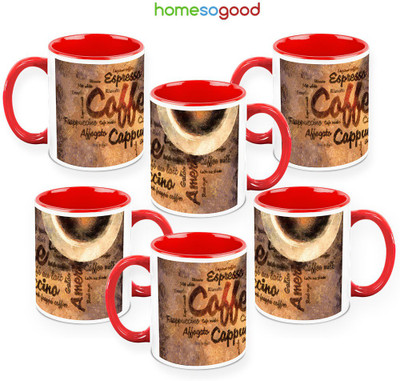 41% OFF on HomeSoGood Cappuccino QTY 6 Ceramic Mug 325 ml, Pack of 6