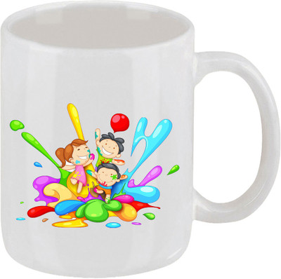 28% OFF on Ellicon C97 Kids Playing Holi Coffee Ceramic Mug 325 ml