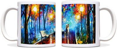 65% OFF on ShopMantra Painted Romantic Coupol Black Ceramic Mug 300 ml