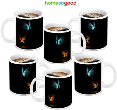 49% OFF on HomeSoGood Abstract Of Butterfly's Coffee Ceramic Mug 280 ml, Pack of 6