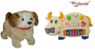 LAVIDI Combo Of Two Toys Musical Cow Piano & Jumping Puppy (Multicolor)