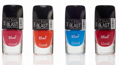 37% OFF on Elco Coral Nail Polish - Pack Of 4 24 ml Hot Pink, Pumpkin Orange, Sky Blue, Blood Red 37% OFF on Elco Coral Nail Polish - Pack Of 4 24 ml Hot Pink, Pumpkin Orange, Sky Blue, Blood Red