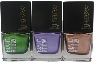 11% OFF on Aakarsh Nail Show - Set of 3 Nail polish - Glamorous 9.9 ml Multicolor