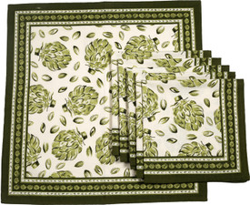 Ocean Collection Pomigrante Print Set Of 6 Cloth Napkins - White, Green