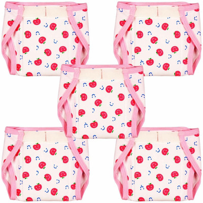 Ollington St. Collection Interlock Velcro Nappies With Muslin Foam Liner - Pink Prints Medium
