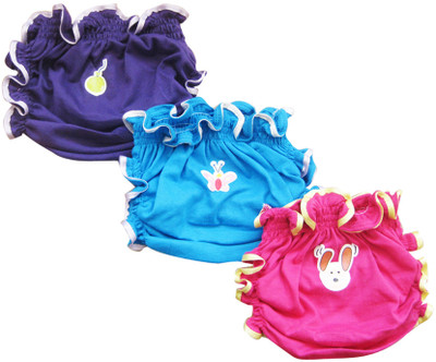 Cherish Maternity Pack of 3 Soft Cotton Knit Smocked Baby Blommers in Assorted Colors, with Satin Edges