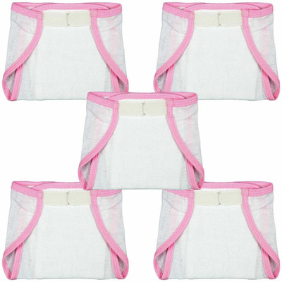 Ollington St. Collection Muslin Nappies With Velcro - Pink Piping Newborn Ollington St. Collection Muslin Nappies With Velcro - Pink Piping Newborn