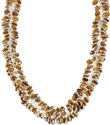 Exotic India Tiger Eye Bunch Sterling Silver Necklace