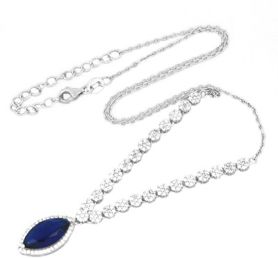 30% OFF on Gemtogems Blue Marquise Sapphire, Cubic Zirconia Rhodium Plated Sterling Silver Necklace