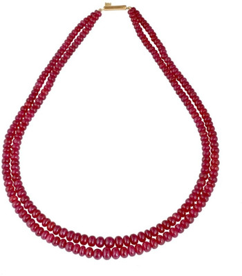 Krishna Pearls & Jewellers Ruby stone beeds string double Ruby Rhodium Plated Stone Necklace