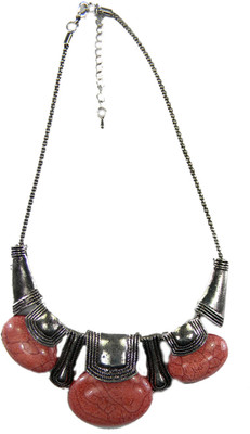 SSMITN Statement Necklace In Silver Colour And Pink Stones Alloy Necklace