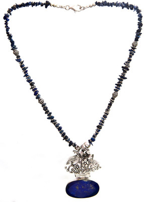 Exotic India Faceted Lapis Lazuli Sterling Silver Necklace