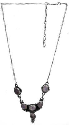Exotic India Rainbow Moonstone Sterling Silver Necklace