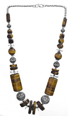 Exotic India Tiger Eye with Sterling Beads Sterling Silver Necklace
