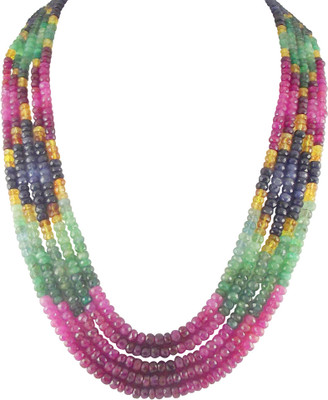 Jpearls Gracefull Unique Gemstone Ruby, Sapphire, Emerald Alloy Necklace
