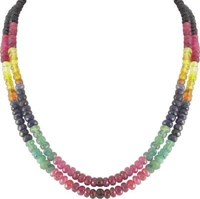 Jpearls Gracefull Unique Gemstone Ruby, Sapphire, Emerald Alloy Necklace