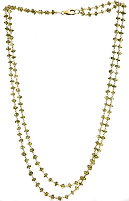 Exotic India Gold Plated Two Strand Beaded Peridot Sterling Silver Necklace