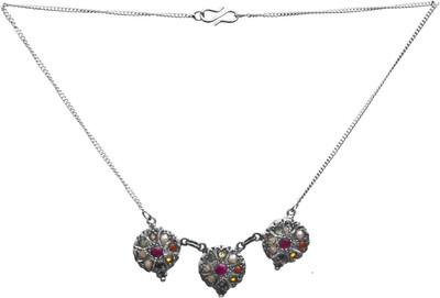 Exotic India Navaratna Sterling Silver Necklace