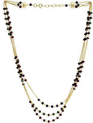 Exotic India Triple Gemstone Gold Plated Sapphire, Ruby, Emerald Sterling Silver Necklace
