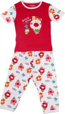 Peaches And Munchkins Girl's Printed Top & Pyjama Set