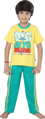 Purple Baby Boy's Graphic Print Yellow Top & Pyjama Set