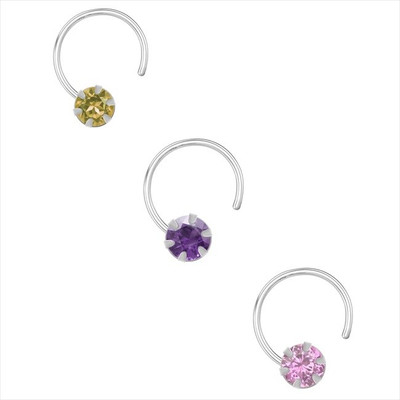 63% OFF on 925 Silver Combo Colorful Nose Pin Set-16783 Silver Nose Stud Set Pack of 3