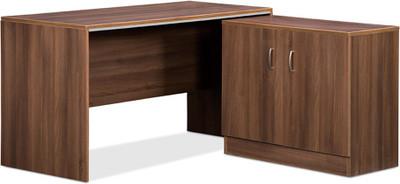 Debono Genius Table With Side Unit In Acacia Dark Finish And Silver Grey By Debono Engineered Wood Office Table (Free Standing, Finish Color - Acacia Dark)