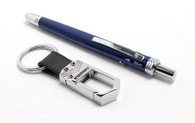 Srpc Omuda Steel Hook Key Chain & 4in1 Multi Utility Ball Pen Gift Set (Pack Of 2, Blue)