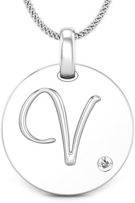 Candere Initials V Aesthetic Embossed 18K Diamond White Gold Pendant