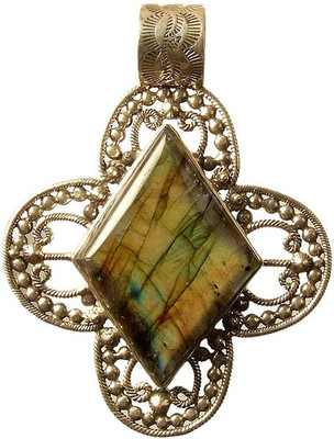 Exotic India Large Labradorite Sterling Silver Pendant