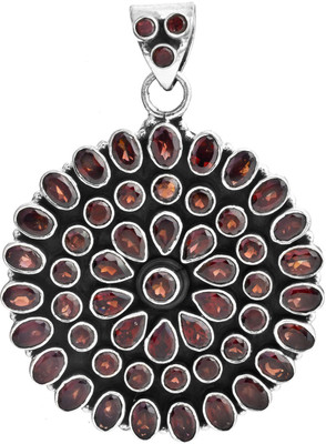 Exotic India Faceted Garnet Sterling Silver Pendant