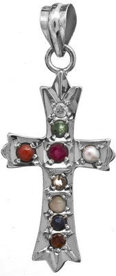 Exotic India Navaratna Cross Sterling Silver Pendant Exotic India Navaratna Cross Sterling Silver Pendant