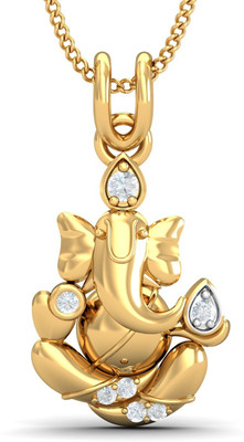 KuberBox Ganesha 14K Yellow Gold Plated Diamond Gold Pendant