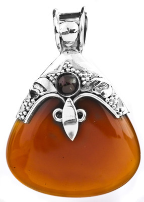 Exotic India Designer Carnelian, Garnet Sterling Silver Pendant