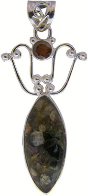 Exotic India Designer Agate, Garnet Sterling Silver Pendant
