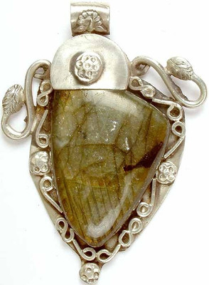 Exotic India Labradorite with Serpents Sterling Silver Pendant