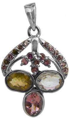 Exotic India Faceted Tourmaline Sterling Silver Pendant