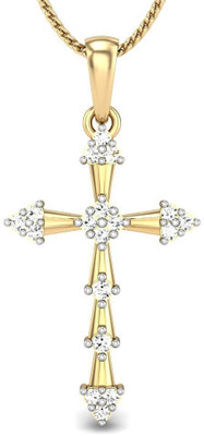 Candere Holy Cross Rhodium Plated Yellow Gold Pendant