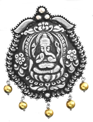 Exotic India Bhagawan Ganesha South Indian Temple Jewelry Sterling Silver Pendant