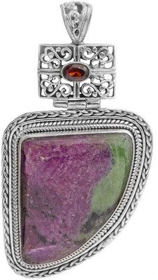 Exotic India Designer Garnet Sterling Silver Pendant