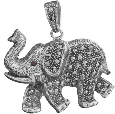 Exotic India Elephant with Marcasite Sterling Silver Pendant