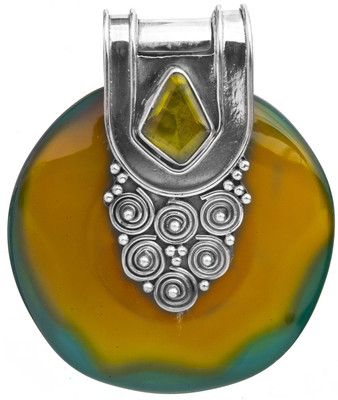 Exotic India Donut Chalcedony, Peridot Sterling Silver Pendant