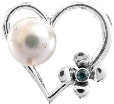 Exotic India Heart Shape Pearl, Topaz Sterling Silver Pendant