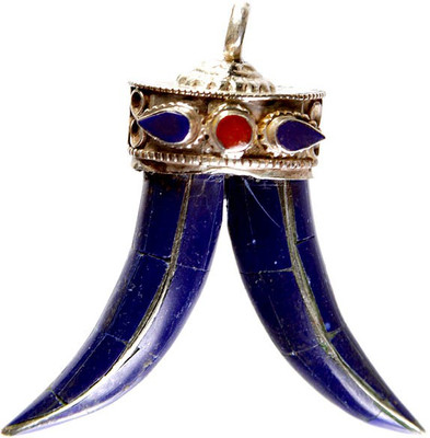 Exotic India Twin Claw Inlay Sterling Silver Pendant