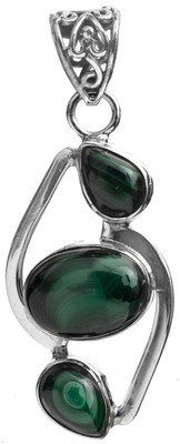 Exotic India Designer Malachite Sterling Silver Pendant